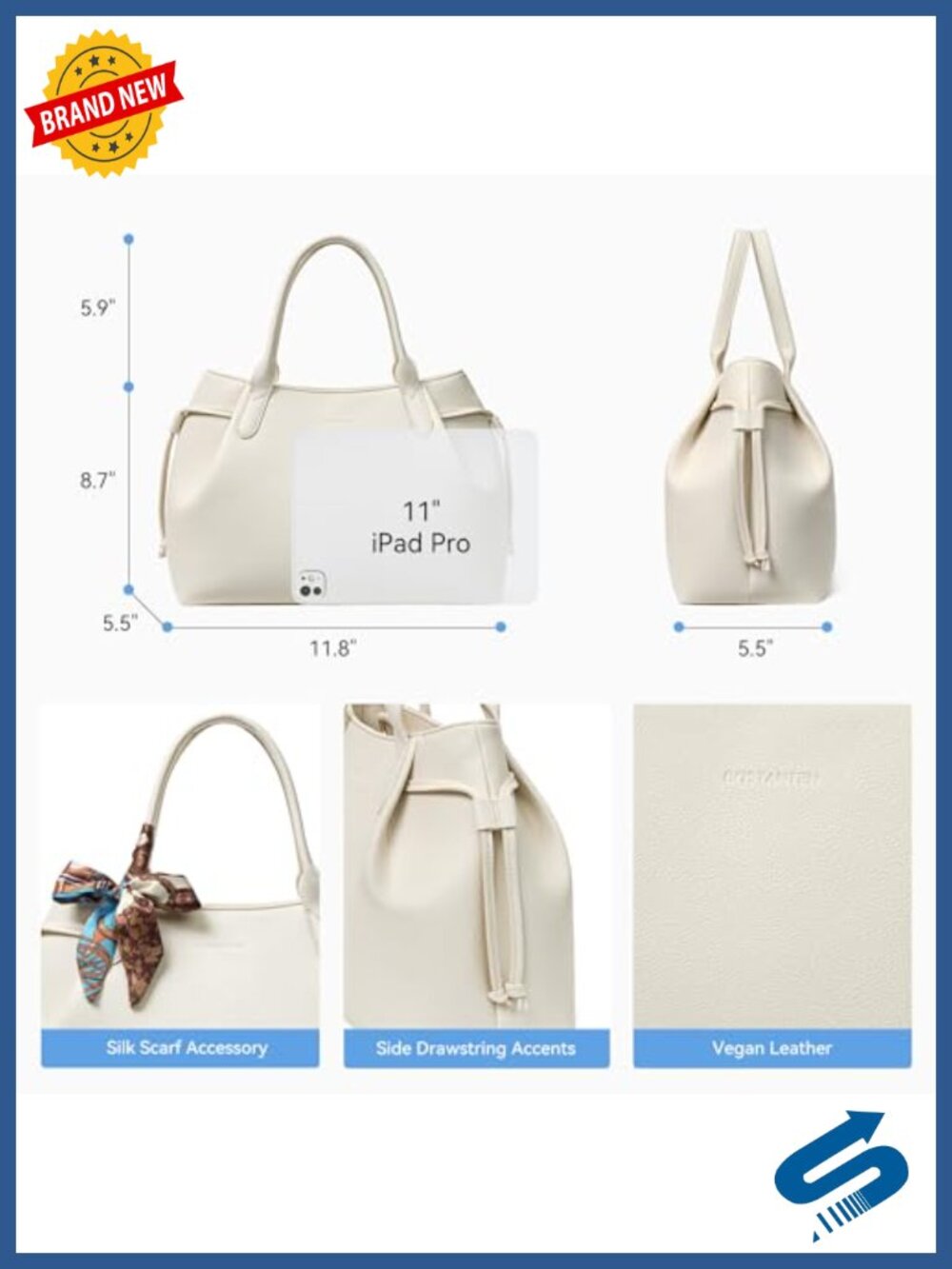 Vegan Leather Satchel Bag with Removable Strap - Picture 2 of 6